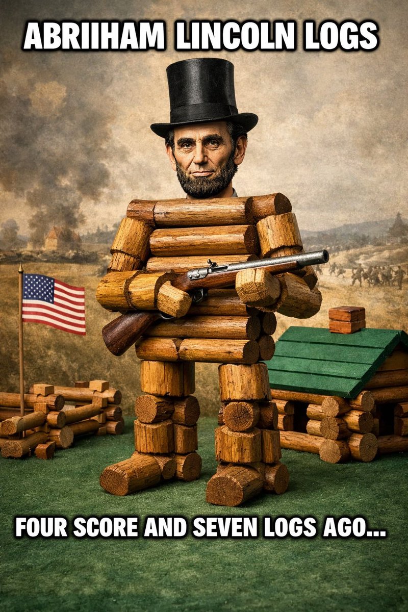 witdatimes's tweet image. history teachers weren’t ready for this one 💀🪵 #AbrahamLincoln #LincolnLogs #Meme #DankMemes #HistoryMemes #Brainrot #ForYou #FYP #Viral #Trending #MemeOfTheDay #InternetHumor #RandomMemes #AIart #GenZHumor