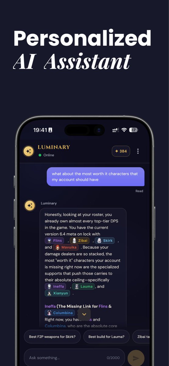 ydkptr's tweet photo. @AboutNodKrai Which character to pull in 6.5? should you go for the constellation? Should you after new characters or complete your most top beloved team? 

It has the answer to all your questions, because it knows your account and whats best to help you navigate through  your journey! https://t.co/MxLl2rnfkE