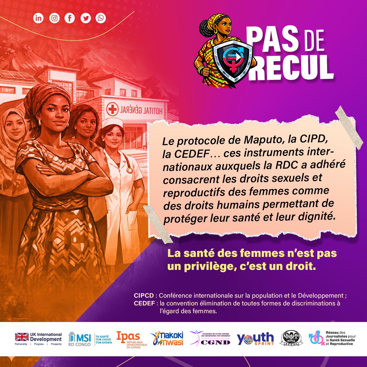 SansakaB's tweet photo. #PASDERECUL
 
Garantir les droits des #femmes aux soins de santé n'est pas un privilège,mais c'est une obligation à laquelle la RDC s'est engagée en adhérant aux instruments internationaux dont le Protocole de Maputo,CEDEF.

@fatshi13 @Presidence_RDC @JusticeGouvCD @CsmCsmrdc2022 https://t.co/EcV0MCUfai