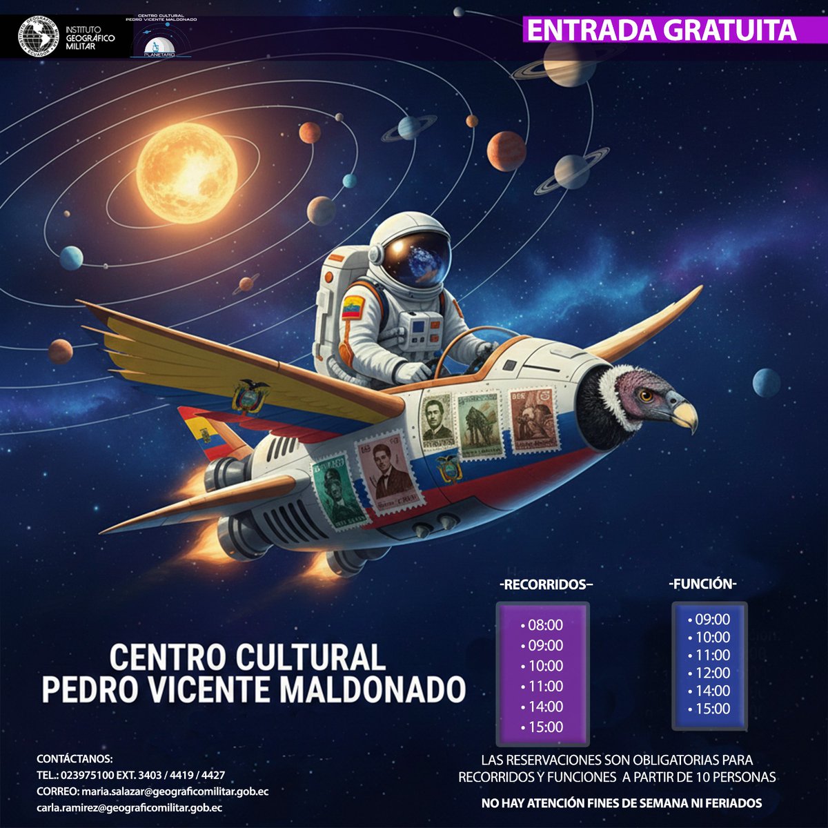 IGM_Ecuador's tweet photo. ¡𝗔𝘁𝗲𝗻𝗰𝗶𝗼́𝗻, 𝗖𝗼𝗺𝘂𝗻𝗶𝗱𝗮𝗱 𝗜𝗚𝗠!
El Planetario del @IGM_Ecuador les recuerda sus 𝐡𝐨𝐫𝐚𝐫𝐢𝐨𝐬 𝐝𝐞 𝐚𝐭𝐞𝐧𝐜𝐢𝐨́𝐧 𝐲 𝐨𝐟𝐫𝐞𝐜𝐞 𝟔 𝐟𝐮𝐧𝐜𝐢𝐨𝐧𝐞𝐬 𝐝𝐢𝐚𝐫𝐢𝐚𝐬, para que puedan visitarnos y disfrutar de experiencias audiovisuales inmersivas. https://t.co/Oh5E95OTrD