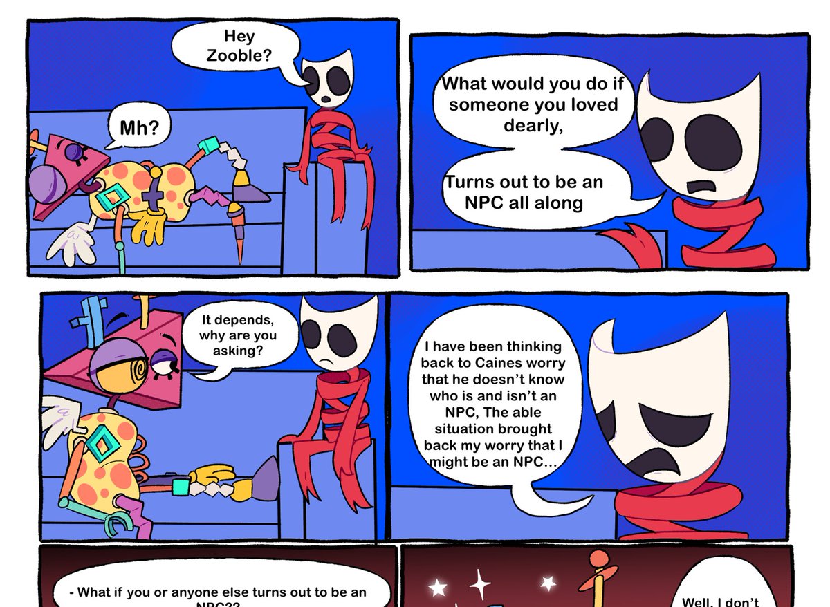 Zwei_Fangs's tweet photo. Npc talk 🎭🤖 #TADC #zooble #gangle #fanart #comic #abstragedy #TheAmazingDigitalCircus #tadcfanart https://t.co/cvyRbAu56T