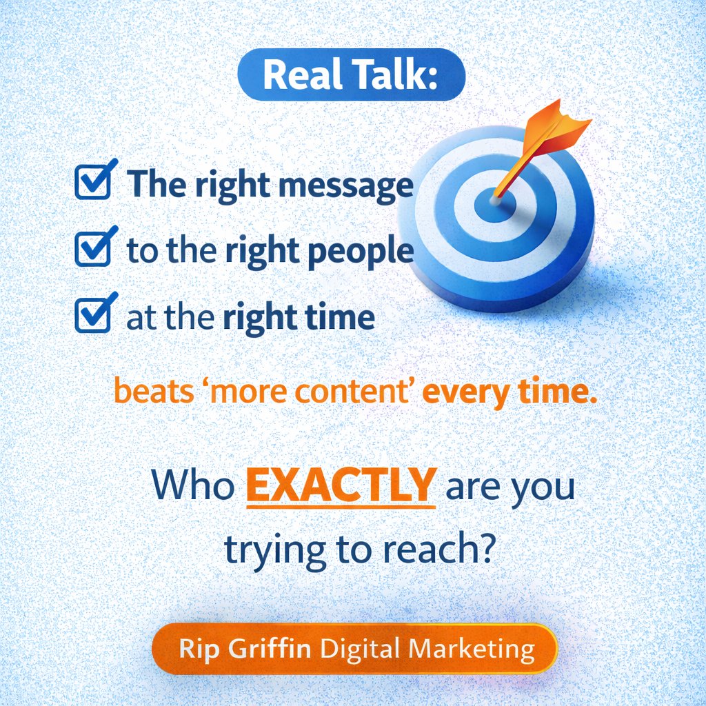 Real talk:

Marketing isn’t supposed to feel like shouting into the void.

If it does, you’re probably trying to reach everyone.

The truth is simple:

The right message
to the right people
at the right time
beats “more content” every time.
Who exactly are you trying to reach?