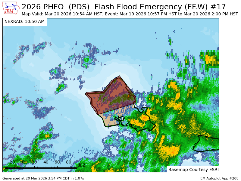 PWXForecasting's tweet photo. HFO extends time of Flash Flood Emergency [flash flood: gauge indicated, flash flood damage threat: catastrophic] for Oahu in Honolulu [HI] till Mar 20, 2:00 PM HST https://t.co/KQcIiHyzTl https://t.co/va9KkM3FBR