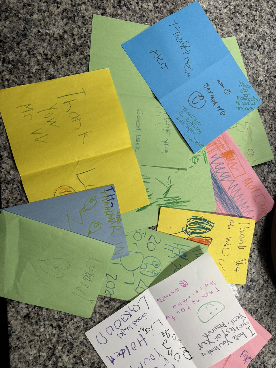 RyanWatrousPE's tweet photo. Student teaching placement 1 is officially over. I’m incredibly sad to be leaving, but my amazing students made me cute thank you cards. https://t.co/26D7RBr0Ro