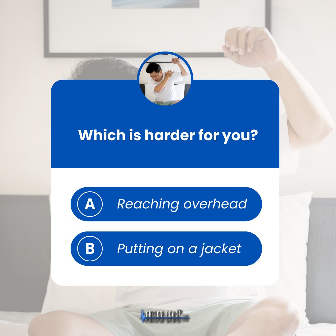 criticalbench's tweet image. Which is harder for you? 1️⃣ Reaching overhead 2️⃣ Putting on a jacket
👉 Tell us your answer below—and see if others struggle with the same!

Want to fix it? 💪 Check the link in the comments!
#ShoulderMobility #FixThePain #MoveFreely