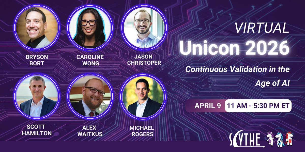 scythe_io's tweet photo. 🦄 Unicon 2026 is here! On April 9 from 11 AM to 5:30 PM ET, we're bringing together some of the sharpest minds in cybersecurity to tackle one of the most pressing topics in our industry: Continuous Validation in the Age of AI.

Hear from practitioners and leaders working at the intersection of threat emulation, detection engineering, and AI-driven threats:

Bryson Bort (@brysonbort)
Caroline Wong
Jason Christopher (@jdchristopher)
Scott Hamilton
Alex Waitkus
Michael Rogers (@ANC13NT)

AI-driven threats are accelerating, but most security teams are still validating controls the same way they did two years ago. That gap between your testing cadence and the adversary's pace is where breaches happen. Join us for a full day of insights, real-world strategies, and the kind of candid conversations that only UniCon delivers.

Register here: https://t.co/ZwPcPBjLCV

#UniCon2026 #ContinuousValidation #ThreatEmulation