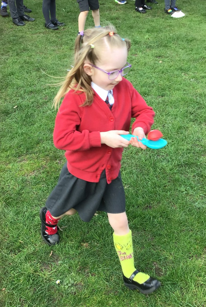 MessingPrimary's tweet photo. Red Nose Day... nose and spoon race. https://t.co/p8nUJ1PkSN