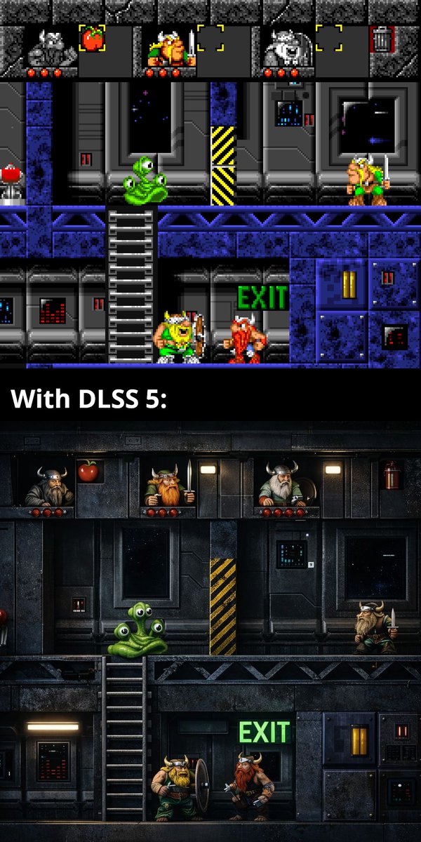psiroki's tweet photo. NVidia DLSS 5 should be applied to all games! 🤪

(not) https://t.co/RGbsPPugaF
