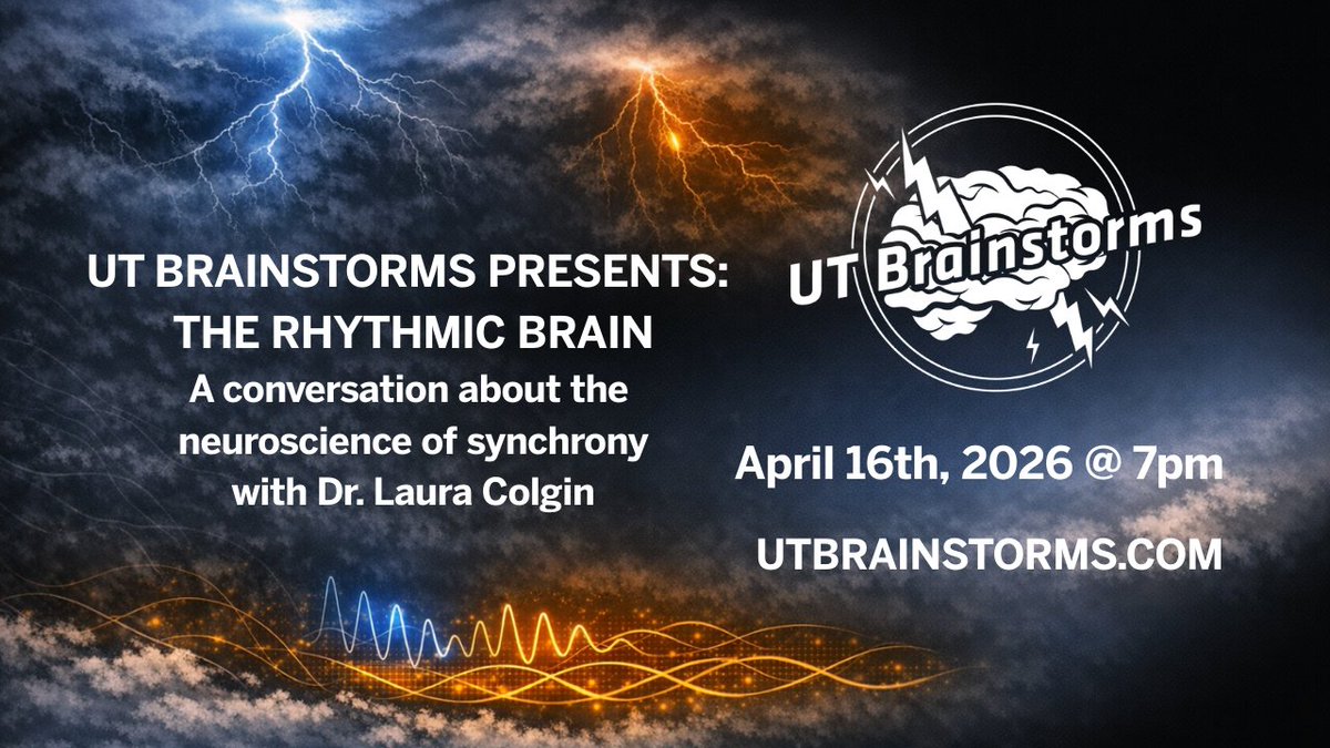 ut_neuroscience's tweet photo. 🧠 The next UT Brainstorms is on April 16th! Join us for The Rhythmic Brain: A conversation about the neuroscience of synchrony. Learn how neural synchrony shapes the brain, from memory and circadian rhythms to movement and dance. Register today https://t.co/c4mis0ZfPC https://t.co/Dyl6D6s1Es