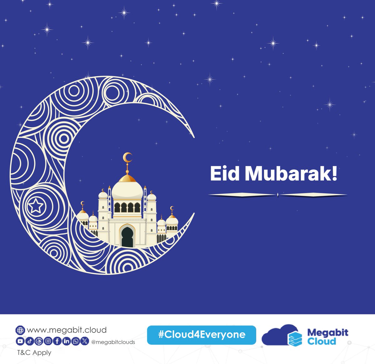 megabitclouds's tweet photo. Eid Mubarak to all our valued customers and partners of Megabit Cloud! 🌙✨ 

Thank you for your ongoing trust and collaboration. May this occasion bring you peace, prosperity, and success. 

We look forward to reaching greater milestones together. 

#EidMubarak #MegabitCloud https://t.co/Guyx9G7AUN