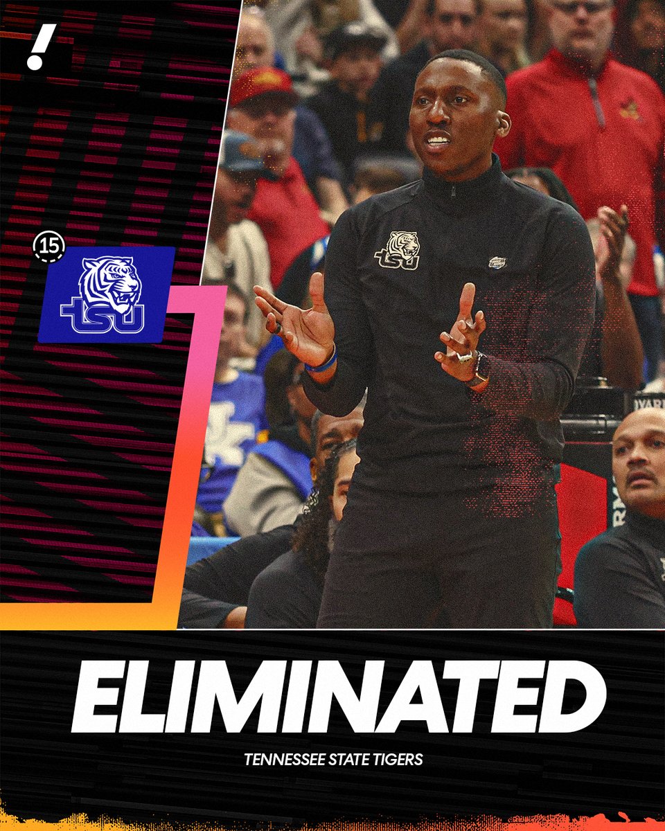 YahooSports's tweet image. 15-seed Tennessee State's season comes to an end after loss to 2-seed Iowa State.

The Tigers, under first-year head coach and former Duke national champion Nolan Smith, returned to the tournament for the first time since 1994.