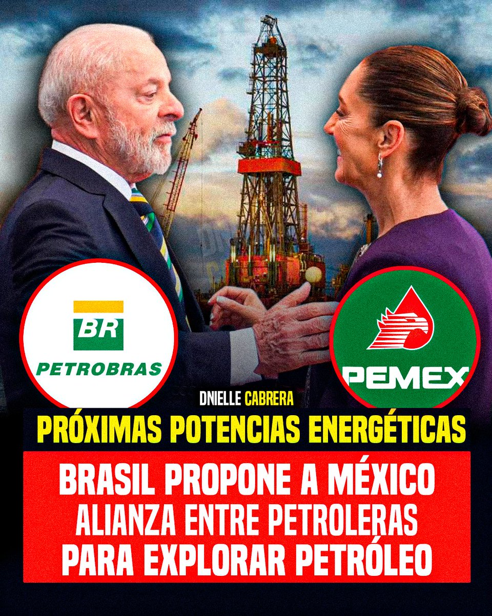 🚨PRÓXIMAS POTENCIAS ENERGÉTICAS!
El Presidente de Brasil, Lula da Silva, reveló que ofreció a la presidenta Claudia Sheinbaum una alianza entre las petroleras estatales Petrobras y Pemex para explorar crudo en aguas profundas del Golfo de México.