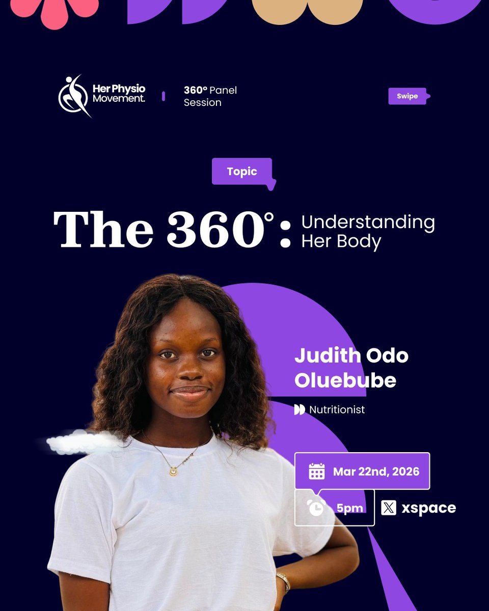 Her_Physio's tweet photo. Welcome to The 360⁰: Understanding Her Body.

Get ready to listen to health experts as we discuss how we can better understand the woman's body.

Register for the X Space using this link, https://t.co/an5lpKamOV https://t.co/a90GNHjxQc
