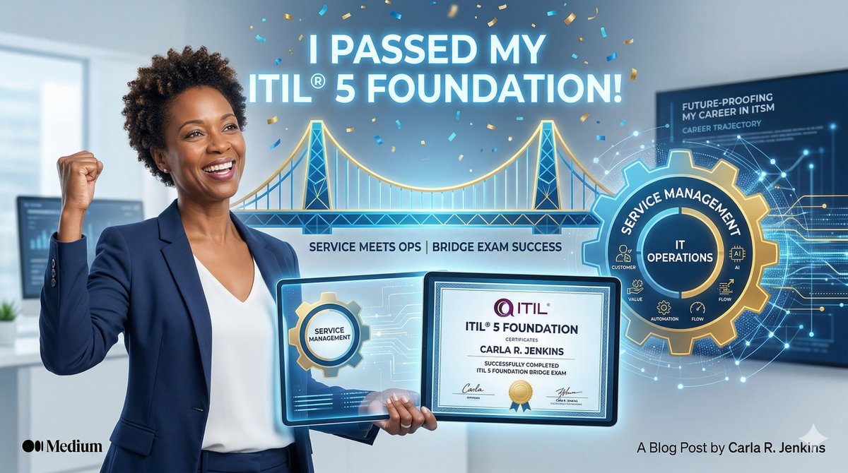 carlarjenkins's tweet image. My path with #ITIL began in June 2017 when I passed the ITIL 3 Foundation. I later transitioned to #ITIL4 on March 31, 2019, Passing the #ITIL5 bridge exam feels like the natural next step in this evolution.
carlarjenkins.medium.com/i-passed-my-it… @carlarjenkins