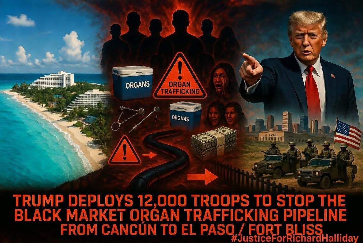 RedPilledNurse's tweet image. 🚨 BREAKING: CANCÚN ORGAN TRAFFICKING HORROR: 20 teens kidnapped in just 1 week!

TRUMP deploys 12,000 troops to the border.

Cancún has become the capital of human trafficking, with 20 adolescents aged 14 to 16 kidnapped and disappeared in just one week as families denounce an