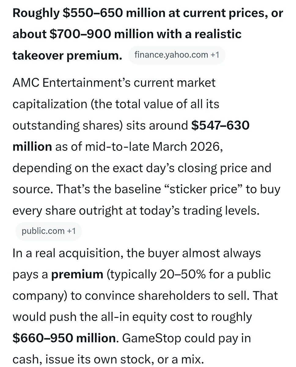 $AMC under $1 .......

HOW MUCH FOR $GME TO BUY #AMC ? 

<a href="/cvpayne/">Charles V Payne</a> <a href="/ryancohen/">Ryan Cohen</a>