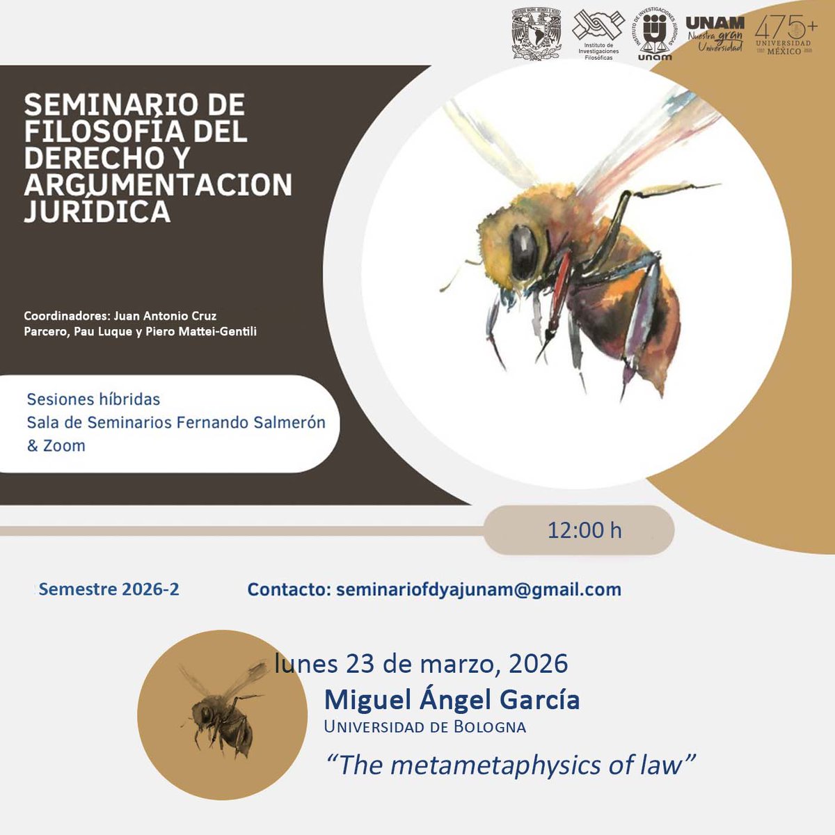 UNAM_IIFs's tweet image. Seminario de Filosofía del Derecho y Argumentación Jurídica del @UNAM_IIFs 

Lunes 23/Marzo/2023 • 12H, Sala Fernando Salmerón &amp;amp; #Zoom

Miguel Ángel García @Unibo 
“The metametaphysics of law”

Contacto: seminariofdyajunam@gmail.com

#ArgumentaciónJurídica #DerechoInternacional