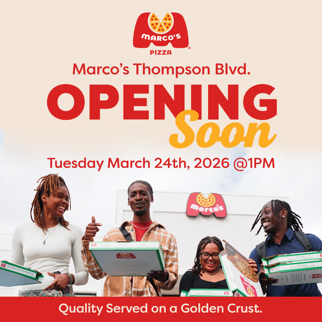 MarcosPizza242's tweet photo. Get ready, Oakes Field and University Community! Marco's is arriving this Thursday, March 24, 2026, with a grand opening celebration you won't want to miss. Join us at 1pm for exciting giveaways and mouthwatering pizza. See you there! 🍕🎉 https://t.co/9KSoJtE7mV