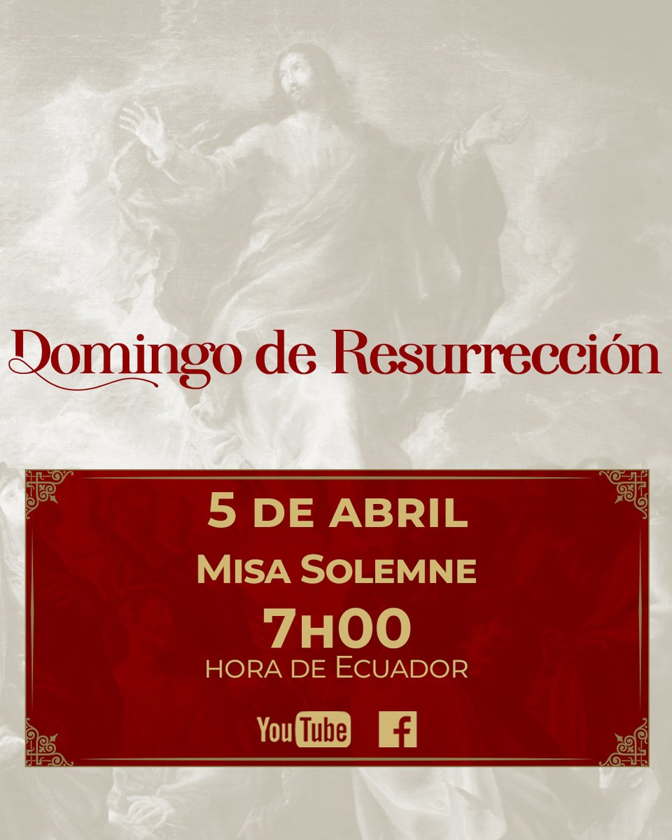 Cab_Ecuador's tweet photo. 2/2 | ¡Salve María! Estamos próximos a iniciar la #SemanaSanta, el tiempo más importante del año litúrgico y los días donde conmemoramos la Redención. ✝️ Revise a continuación los horarios de transmisión de las #Misas Solemnes en nuestras redes sociales. #caballerosdelavirgen https://t.co/sCDPs5lci9