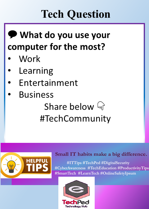 Techped_Net's tweet photo. What do you use your computer for the most?
#TechCommunity https://t.co/Ecxb1BbFb2