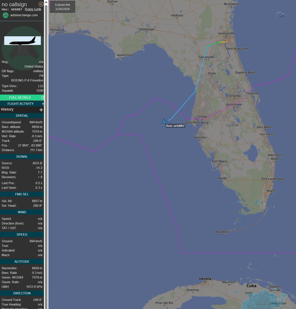 FlconEYES's tweet image. AE6887 | BOEING P-8 Poseidon
Wikipedia image.
Internándose hacia el centro del Golfo 
#AvGeek #ADSB #planespotting #20Mar
@Borrowed7Time @sipjack1776 @AirAssets
