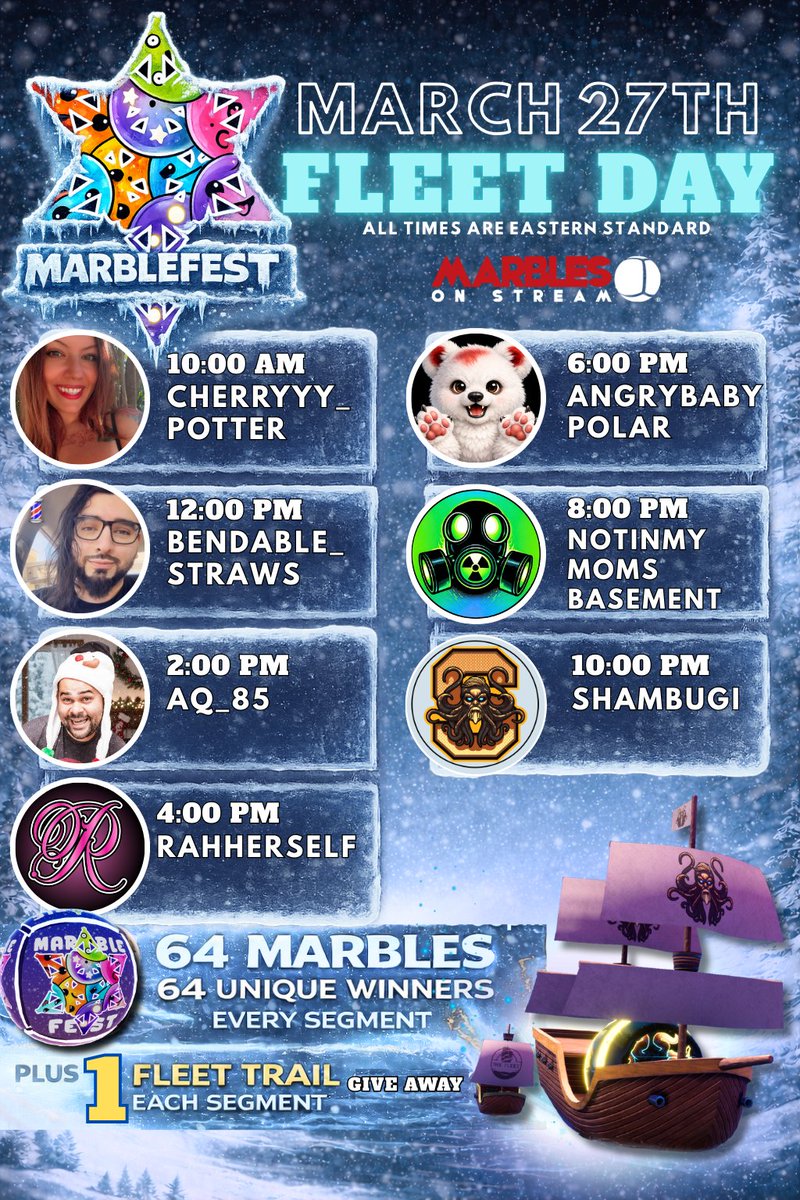 AngryBabyPolar1's tweet photo. One week from tonight! Join me, @theShambugi  and other members of #TheFleet as we take over Marble Fest! Come roll with me from 6-8 p.m. for the chance to win marble layers, a Fleet Trail, Marble Community and Tournament Coins, and more! #marblesonstream #marblefest #season67 https://t.co/RLurYAh3ue