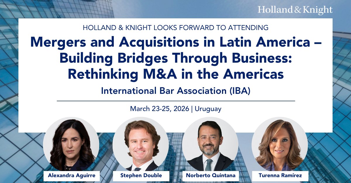 Holland_Knight's tweet image. Holland &amp;amp; Knight looks forward to traveling to #Uruguay for the IBA's Mergers and Acquisitions in Latin America Conference next week, where global professionals will convene to share new ways to think about #transactions in the region. With sessions exploring the role of