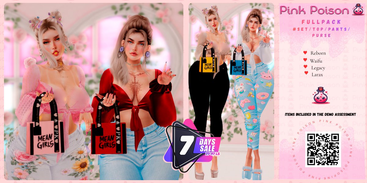 7daysSaleSL's tweet photo. 💜 Pink Poison @7DaysSALE 💜

🗓 March 20–26

Sweet with a dangerous edge — playful, bold, and impossible to ignore.

👉
https://t.co/2Orem6Bq4b

#SecondLife #7DaysSALE #SLFashion https://t.co/DVZT3wyBNt