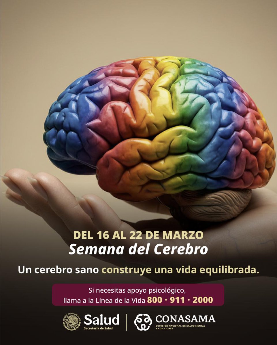 16 al 22 de marzo | Semana del Cerebro
Un cerebro sano es la base de una vida equilibrada. De él dependen nuestras emociones, pensamientos, decisiones y la forma en la que nos relacionamos con el mundo.

#SSA #SPSBP #CONASAMA #SALUDMENTAL #SemanaDelCerebro