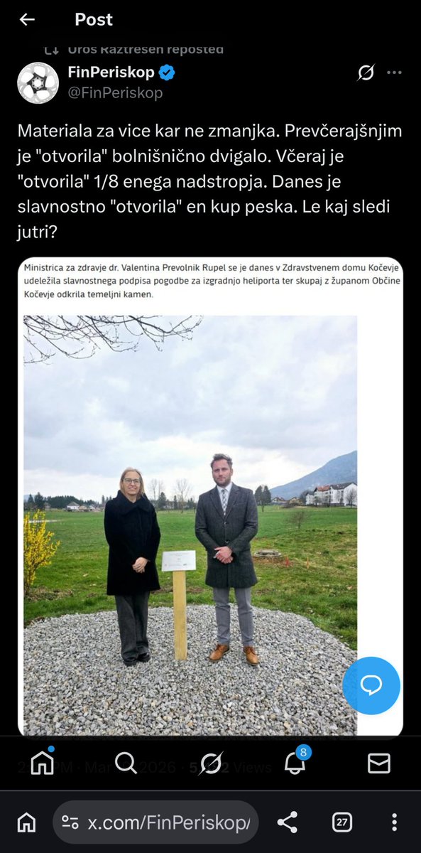 Kje se skriva naša ministrica za zdravje? Pogrešali smo jo v predvolilni kampaniji, da bi pojasnila, kako daleč nameravajo še zanihati zdravstvo. No, odkrili smo jo. Zaposlena je z otvarjanjem dvigal in kupov peska. Še 4 leta takega nihanja si ne moremo privoščiti! S tem se