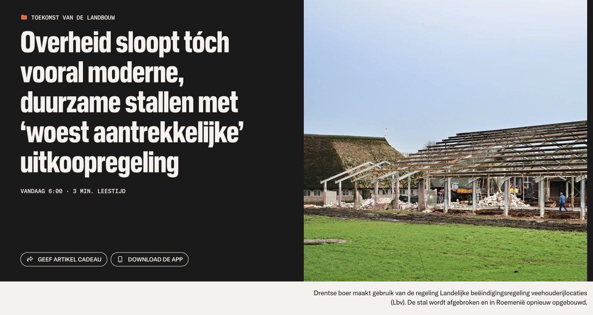 Vooral grote en moderne boerenbedrijven worden uitgekocht voor de stikstofgekte. 

De stallen worden in Roemenië weer opgebouwd 🤦‍♀️🤦‍♀️🤦‍♀️

Hoe lang laten we ons belastinggeld nog misbruiken om gezonde bedrijven te slopen?!

ftm.nl/artikelen/over…