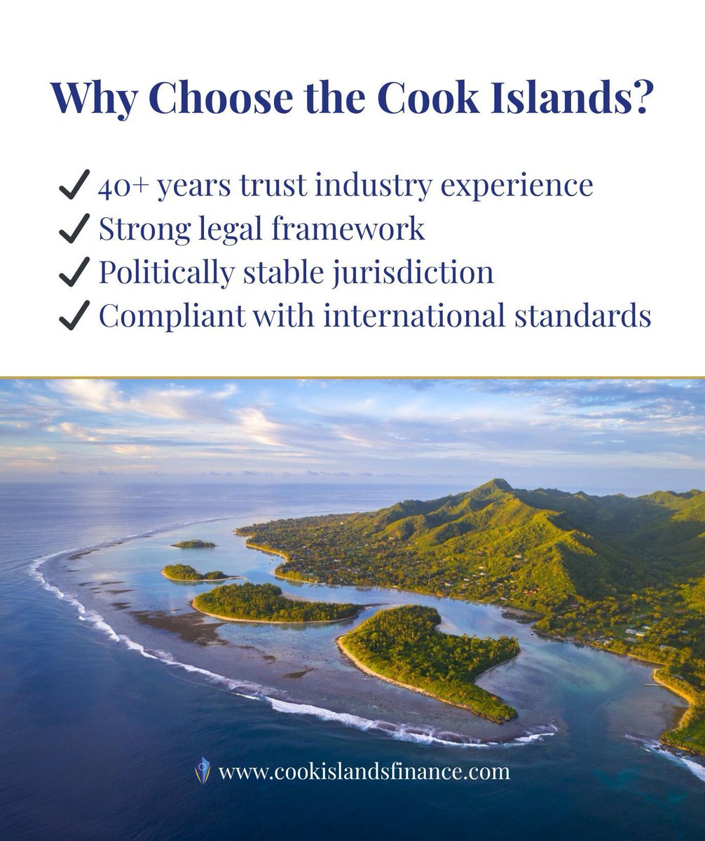 cifsda's tweet photo. Why choose the Cook Islands for a Private Trust Company?

• 40+ years trust industry experience
• Strong legal framework
• Politically stable jurisdiction
• Compliant with international standards

Learn more here >> https://t.co/19Mx3EHcVp 

#CookIslandsFinance https://t.co/g8kHm0rhAz