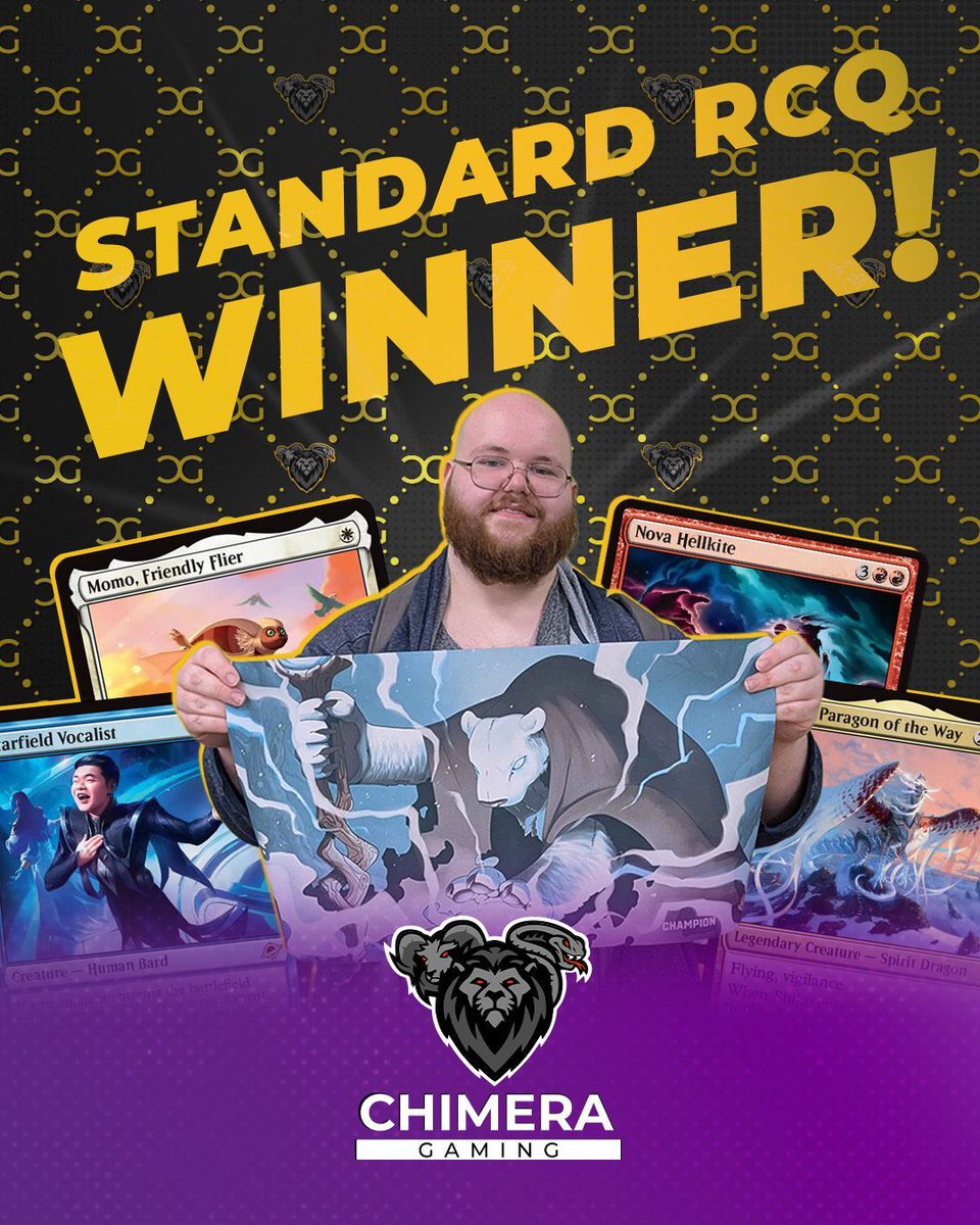 ChimeraGamingCA's tweet photo. Last weekend’s Standard RCQ was absolutely packed! Huge congratulations to Zachary for taking the win! 🏆

We’ve got ONE final Standard RCQ left this season, happening this Sunday at 12 PM. Don’t miss your last chance to compete in Season 12 at Chimera Gaming!

#MTGStandard https://t.co/ljX7iimUor
