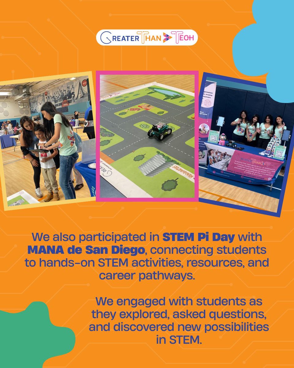 greaterthantech's tweet photo. We had the opportunity to be part of both the F.A.N.C.Y. Teen Girls Expo and STEM Pi Day with MANA de San Diego, connecting with students and families through hands-on STEM experiences, shared resources, and real conversations about what’s possible. https://t.co/yZnXkibQjt