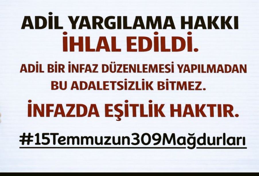 <a href="/emreturkut/">Emre Turkut</a> Suç işlemeden, emir–komuta zincirinde kalan 
3 bin den fazla gencimiz, kursiyer teğmenler, askerî öğrenciler ve erler  ağırlaştırılmış müebbet yatıyor. 
Suç yok ceza ağırlaştırmış müebbet;
Çözüm bekliyoruz #İnfazdaEşitlik 
#15Temmuzun309Mağdurları