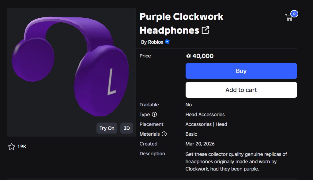 zYoloRBX's tweet photo. purple clockwork headphones are now onsale for 40,000 robux! https://t.co/cud3gtfI75