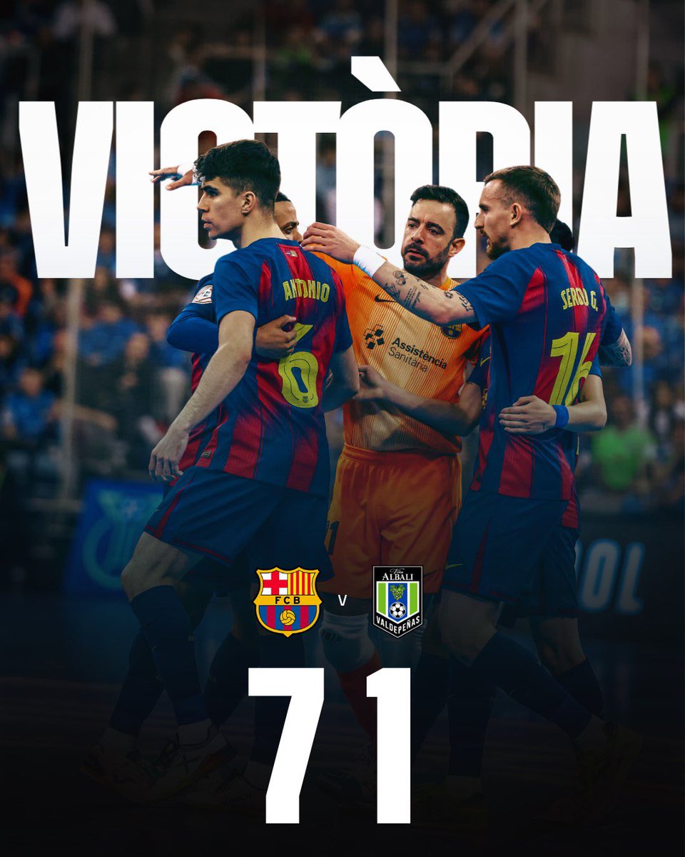 ⌚️ 𝐅𝐈𝐍𝐀𝐀𝐀𝐀𝐋

⚔️ 𝐁𝐚𝐫𝐜̧𝐚 🆚 Valdepeñas (7-1)

⚽️ M. Touré (9’), Antonio (14’, 25’), Pito (21’), E. Martel (29’), Adolfo (32’), Gauna (39’) / Nicolás (37’) 

👏🏼 Exhibició blaugrana i cap a semifinals!!

💙❤️