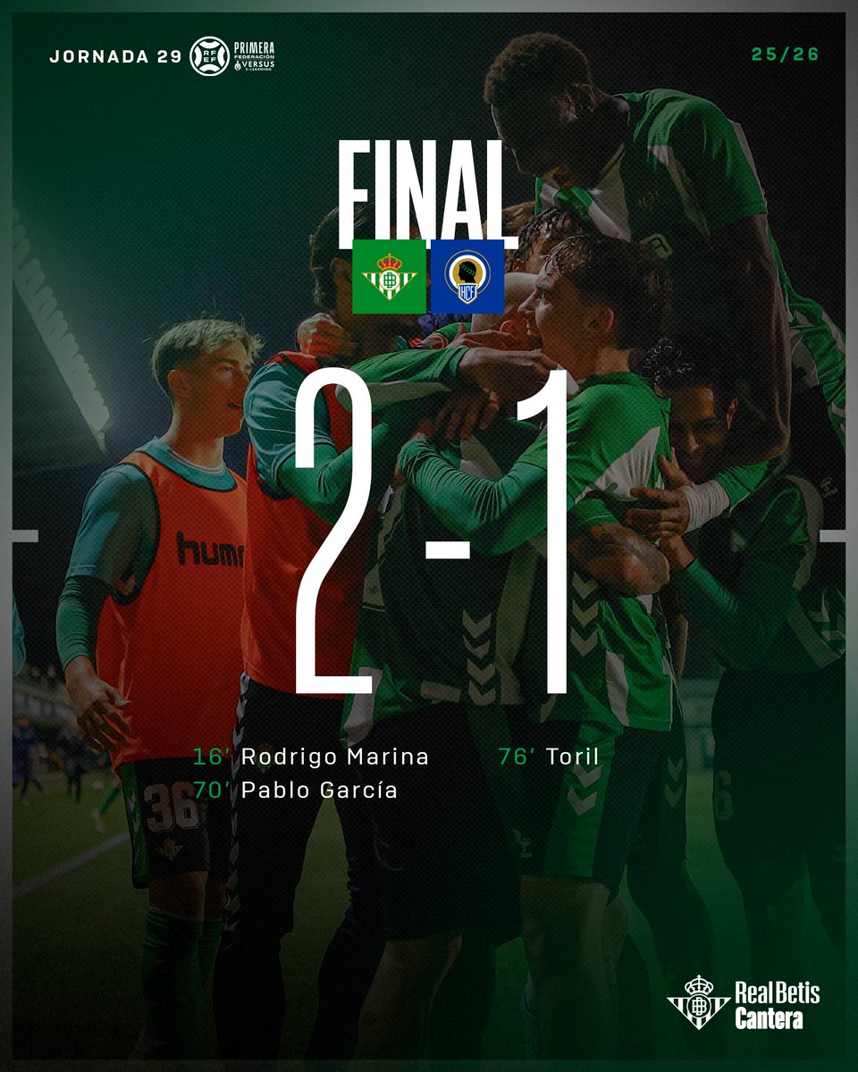 90' (+11') ⏱️⚽ ¡¡FINAAAAAAAAL DEL PARTIDO!! ¡¡CONSEGUIMOS EL TRIUNFO!! 💚🙌🆙 

#BetisDeportivo #CanteraBetis