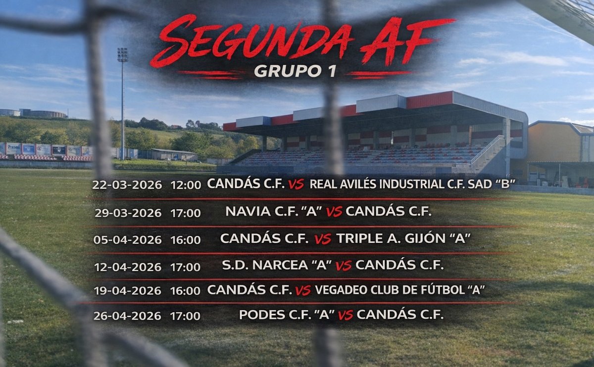 candas365's tweet photo. El domingo juega el #CandásCF en La Mata de #Candás a las 12 horas, será la jornada 26 de 34 en el Grupo 1 de la #SegundaAF, el equipo va quinto, en puestos de #Playoff y le saca 2 puntos al #GozónCF. Estos son los partidos de marzo y abril del conjunto entrenado por Iván Nuevo. #FútbolCarreño PD. Horarios y fechas pueden cambiar.