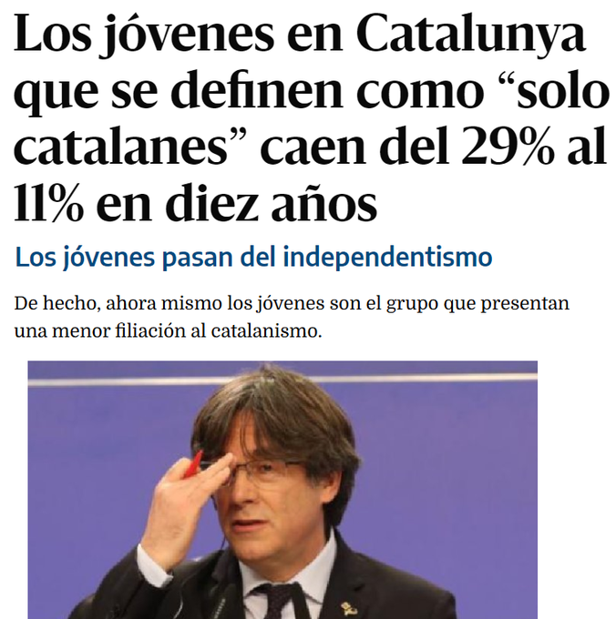 Preocupación en TV3 porque el adoctrinamiento en la enseñanza no está dando los resultados esperados.

Los más jóvenes, por un afán de rebeldía, están rechazando cada vez más el separatismo que les imponen en la escuela.