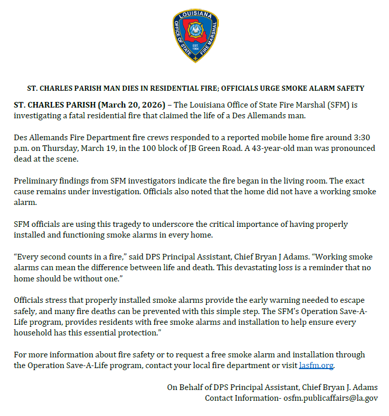 Louisiana Office of State Fire Marshal tweet media