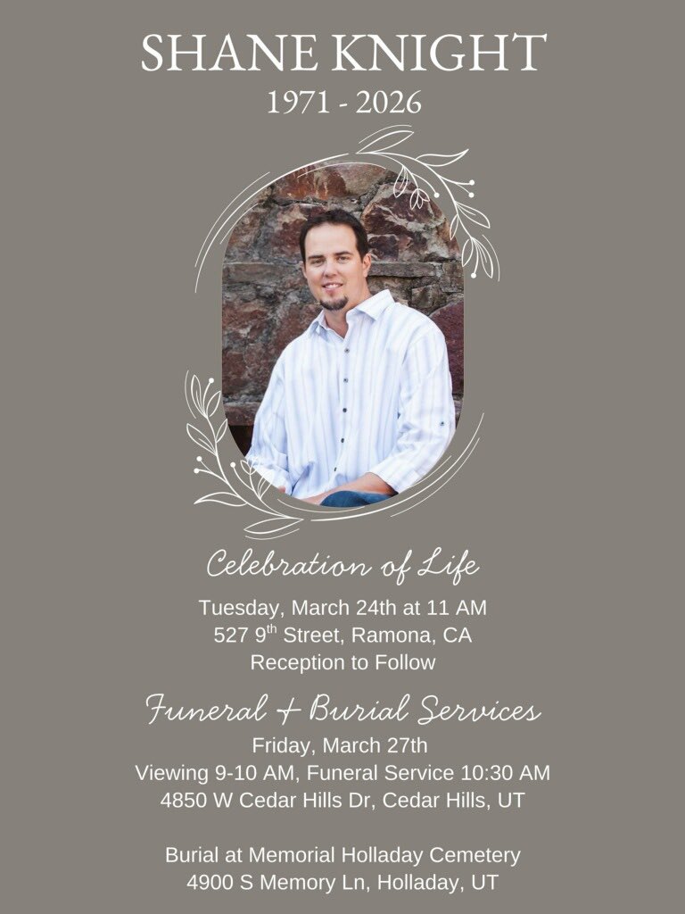 MikeRHerman's tweet photo. Services for Shane Knight will be next Friday in Cedar Hills and Holladay UT. See below. RIP Shane, you will be missed…..@BYUMBB https://t.co/czPCQUpHGW