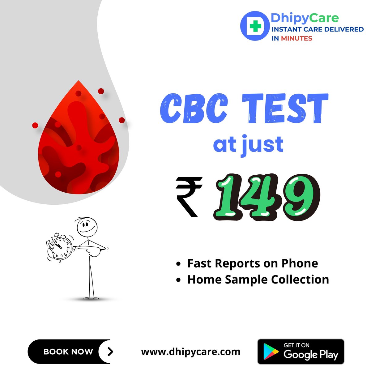 Dhipycare's tweet image. CBC Test at just 149 with DhipyCare.

**Fast report at your phone.
**Home sample collection.        available.

Book Now: dhipycare.com

Download: play.google.com/store/apps/det…

#dhipycare 
#cbctest 
#lucknow 
#health