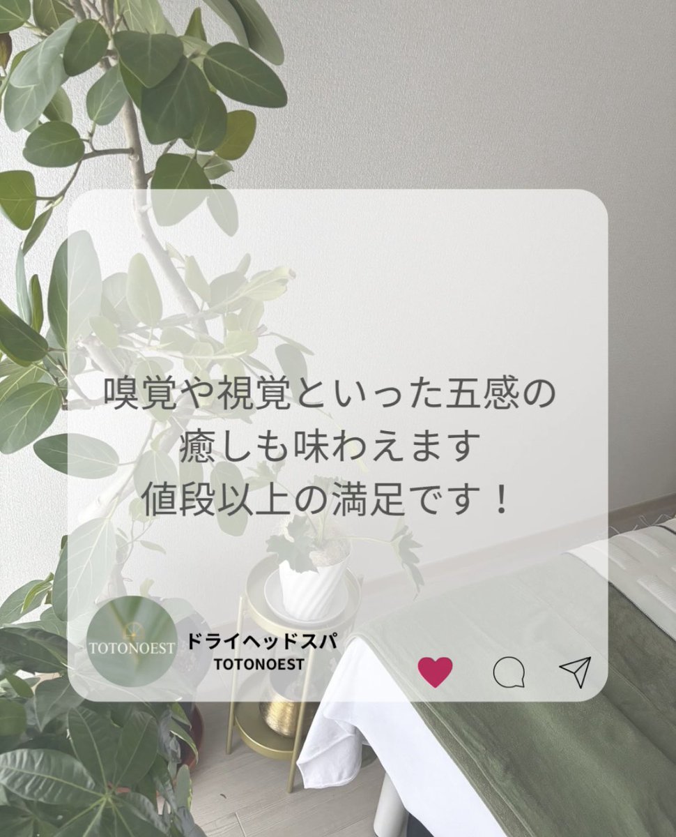 totonoest's tweet photo. ヘッドスパだけでなく
五感の癒しも味わえる…🌿
素敵な口コミをありがとうございます✨
これからも精進精進💪

#ヘッドスパ #疲労 #眼精疲労 #脳疲労 #リンパケア #自律神経 https://t.co/0PY9bHooou