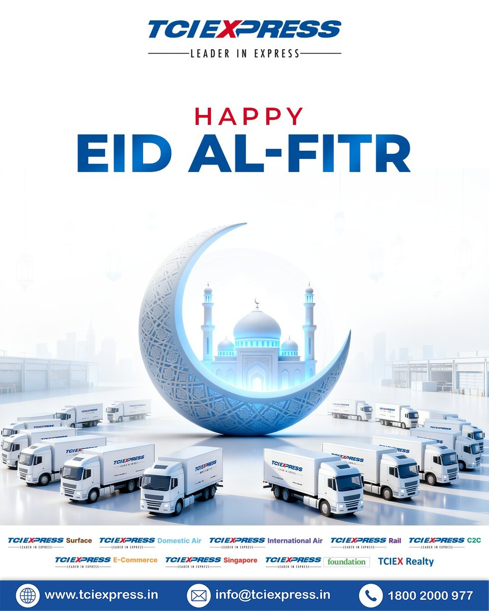 TCIExpressLtd's tweet image. This Eid, as moments of joy and togetherness travel across distances, we remain committed to keeping businesses moving and connections strong.
TCI Express wishes you a meaningful and prosperous Eid.

#TCIExpress #ExpressDelivery #EidMubarak #Eid2026 #SupplyChainIndia