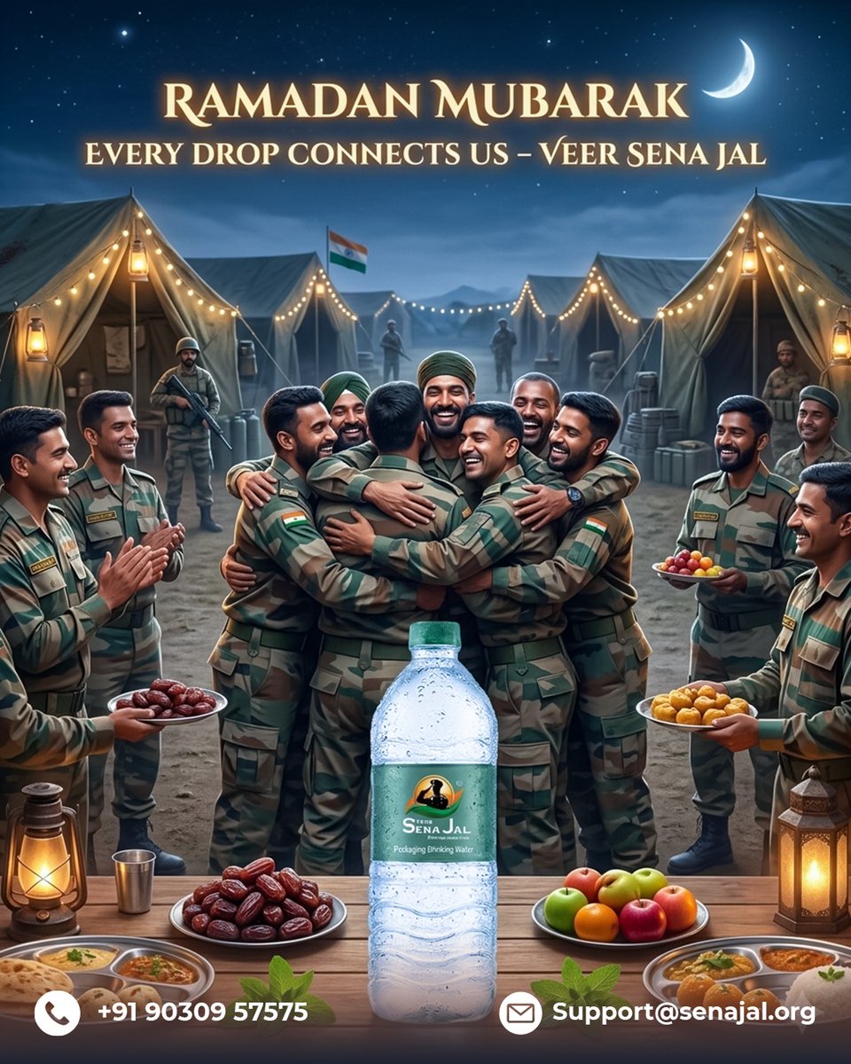 Veersenajal's tweet photo. Ramadan Mubarak! 🌙🤲
Celebrating unity, gratitude &amp; togetherness with our brave soldiers 🇮🇳
Every drop connects us. 💧
#RamadanMubarak #VeerSenaJal #DeshKeVeer #UnityInDiversity https://t.co/fzxHmuRpSs