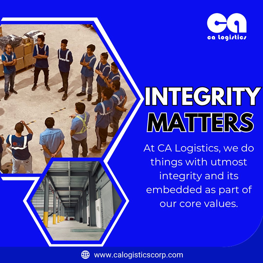 calogisticscorp's tweet image. INTEGRITY MATTERS
At CA Logistics, we do things with utmost integrity and its embedded as part of our core values.
#wedeliverthepromise
#makeiteasy
#calogistics
#logistics
For more info, visit our website calogisticscorp.com
or email at customerservice@calogisticscorp.com