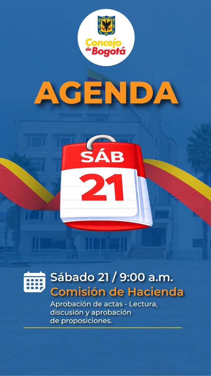 ConcejoDeBogota's tweet photo. 🔔21 de marzo de 2026
✅ Sesión Comisión de Hacienda 
🌎Recinto Los Comuneros 
🕘 9:00 AM
🚩Tema: Aprobación de actas 
💻 Más información:
https://t.co/lf8k6yQUF2 https://t.co/GnfTGHlhAQ