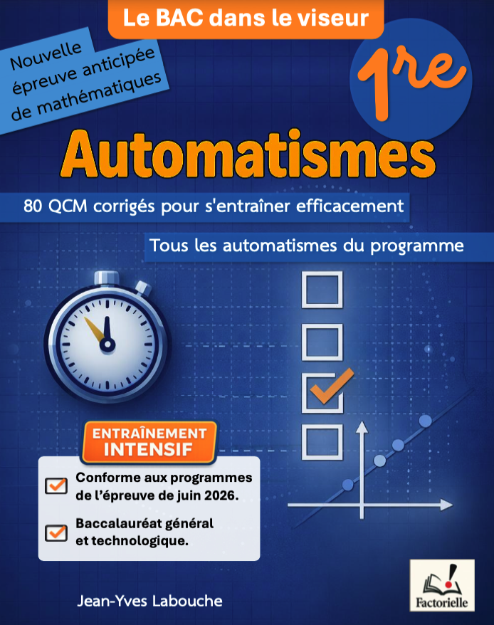 jy_labouche's tweet photo. L'épreuve anticipée de maths en 1re comportera une partie automatismes sous forme de QCM de 12 questions.

📘Un recueil de 80 QCM corrigés pour permettre un entraînement régulier. 

🔗Présentation : https://t.co/v0N73qeW5h

#maths #bac #premiere #qcm #automatismes #revision https://t.co/Zd36VPpfck