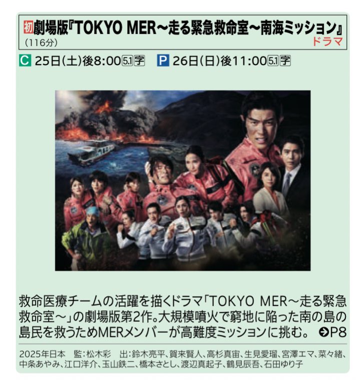 4月 #wowow #TV初放送 #劇場版 TOKYO MER~走る緊急救命室~南海ミッション #松木彩 監督 #鈴木亮平 #賀来賢人 #高杉 ...
